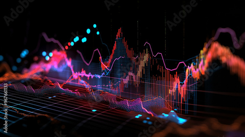 The dynamic chart showing market volatility is popular for stock market analysis presentations.