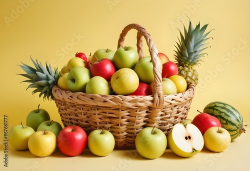 Freshness and variety of healthy fruits on wooden table generated by artificial intelligence