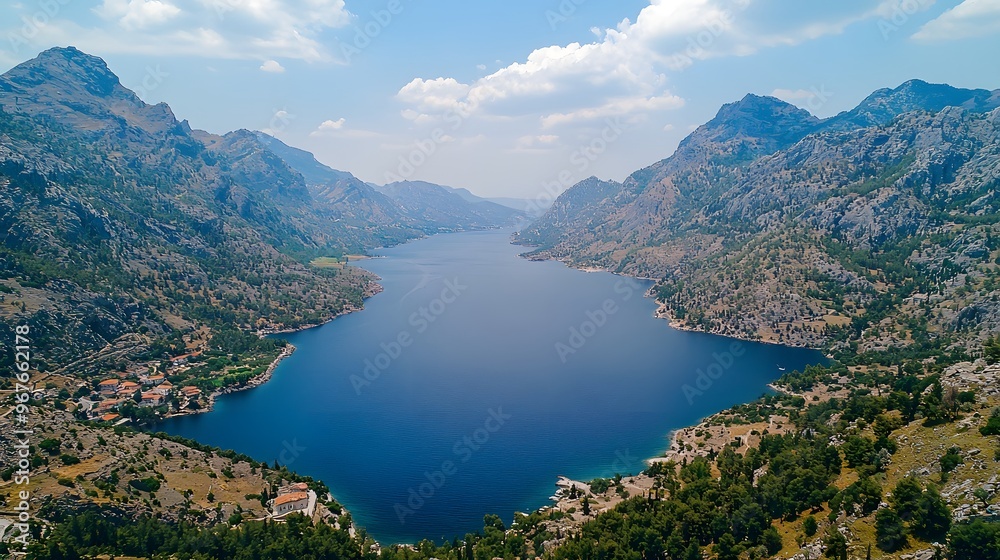 Breathtaking aerial view of pristine lakes surrounded by majestic mountains. Breathtaking aerial view of pristine lakes surrounded by majestic mountains.