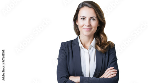 Successful business woman confident and smiling on transparent background PNG.