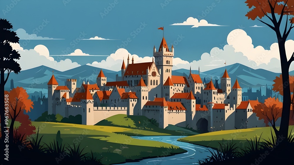 vector illustration of imagination in beautiful and amazing medieval ...