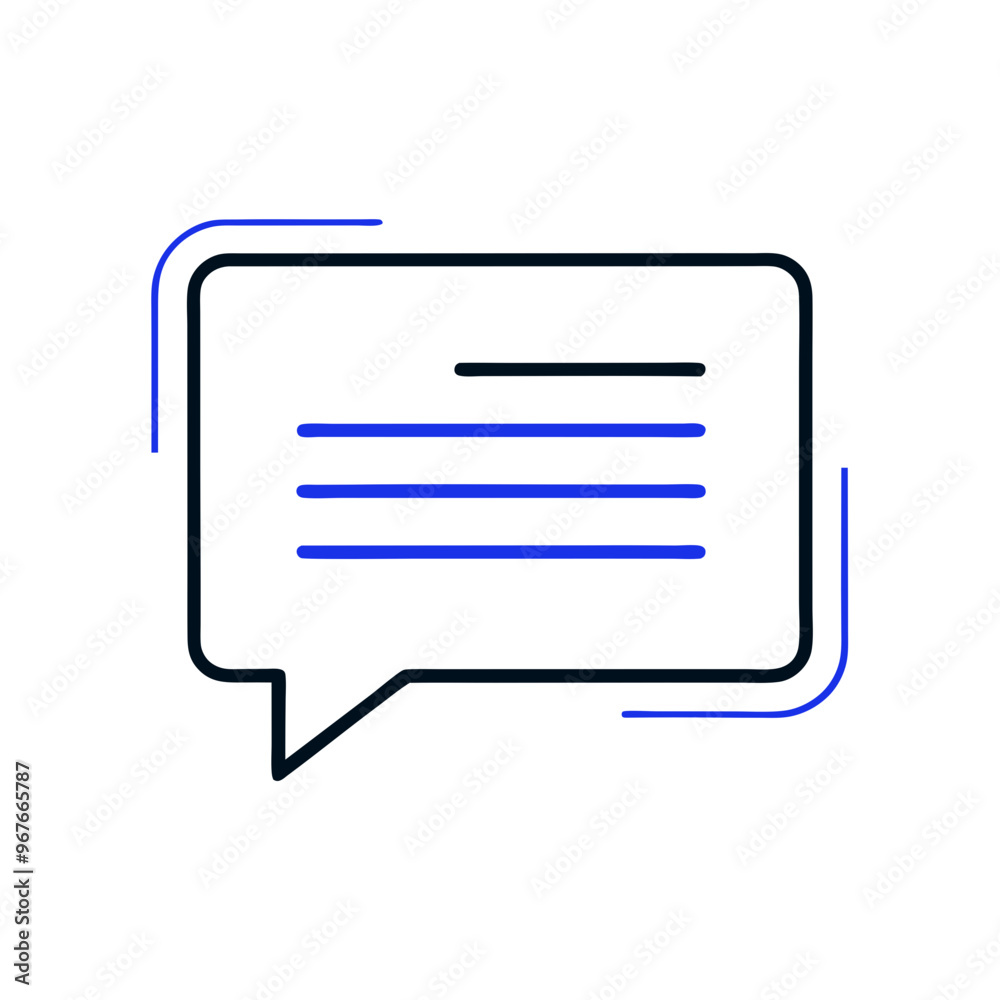 Outlined speech bubble with text lines and dynamic accents for messaging concept design
Outlined speech bubble with text lines and dynamic accents for messaging concept design