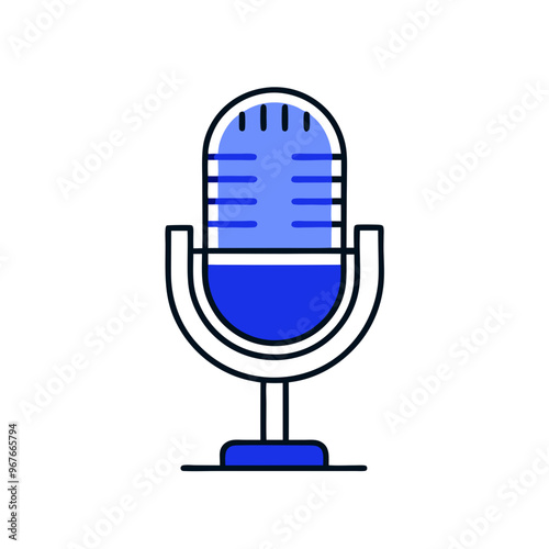 Stylized blue microphone icon representing audio recording and podcasting concept. ,microphone icon on internet button