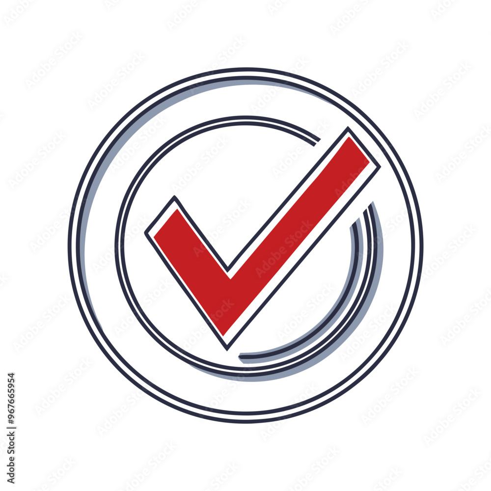Circular checkmark icon with red tick for approval and completion concept illustration Circular checkmark icon with red tick for approval and completion concept illustration