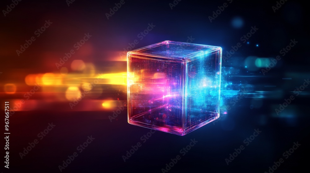 Interlocking cubes with complex lighting, surreal abstract, colorful gradients, Double exposure silhouette with intersecting geometry Interlocking cubes with complex lighting, surreal abstract, colorful gradients, Double exposure silhouette with intersecting geometry