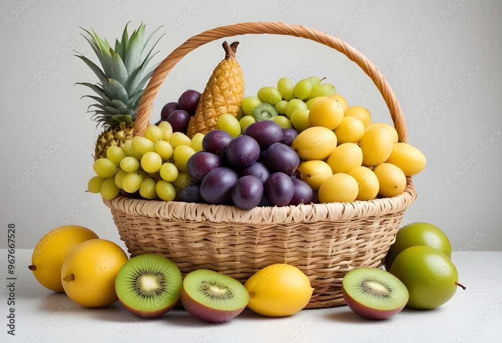 Freshness and variety of healthy fruits on wooden table generated by artificial intelligence Freshness and variety of healthy fruits on wooden table generated by artificial intelligence