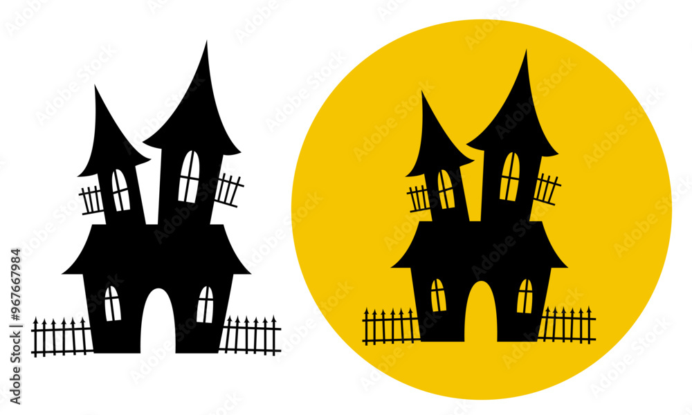 Haunted house. Silhouette of an abandoned castle and ghosts flying around it. Illustration for halloween. Haunted house. Silhouette of an abandoned castle and ghosts flying around it. Illustration for halloween.