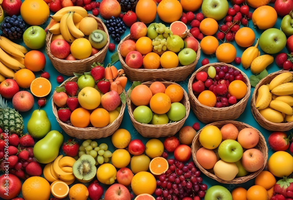 Freshness and variety of healthy fruits on wooden table generated by artificial intelligence Freshness and variety of healthy fruits on wooden table generated by artificial intelligence