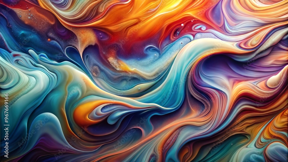 Obraz premium Colorful abstract fluid art with flowing waves and vibrant patterns in mixed colors