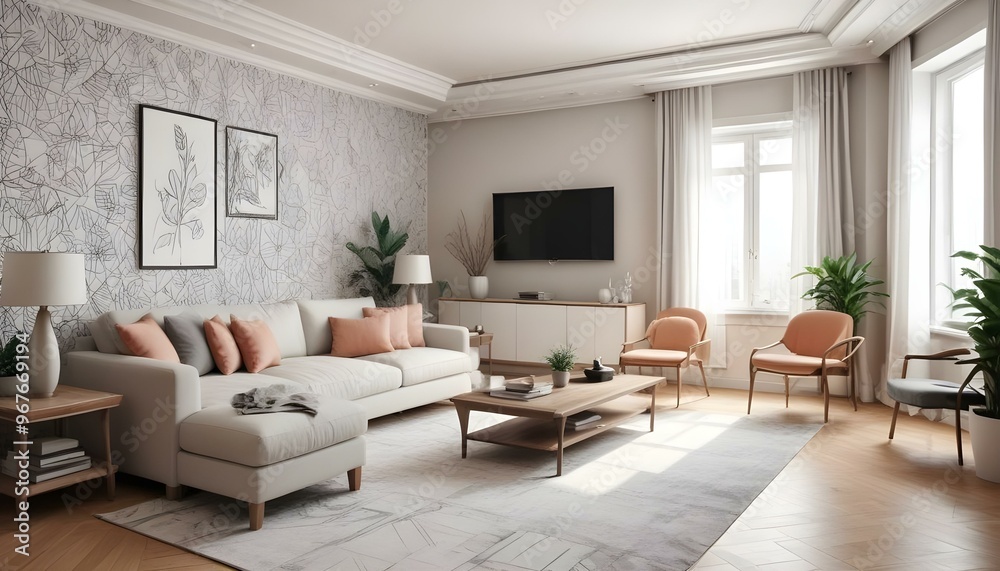 Photo interior modern design room 3d illustration; Photo interior modern design room 3d illustration;