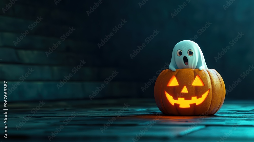 Spooky Halloween Pumpkin with Ghost Spooky Halloween Pumpkin with Ghost
