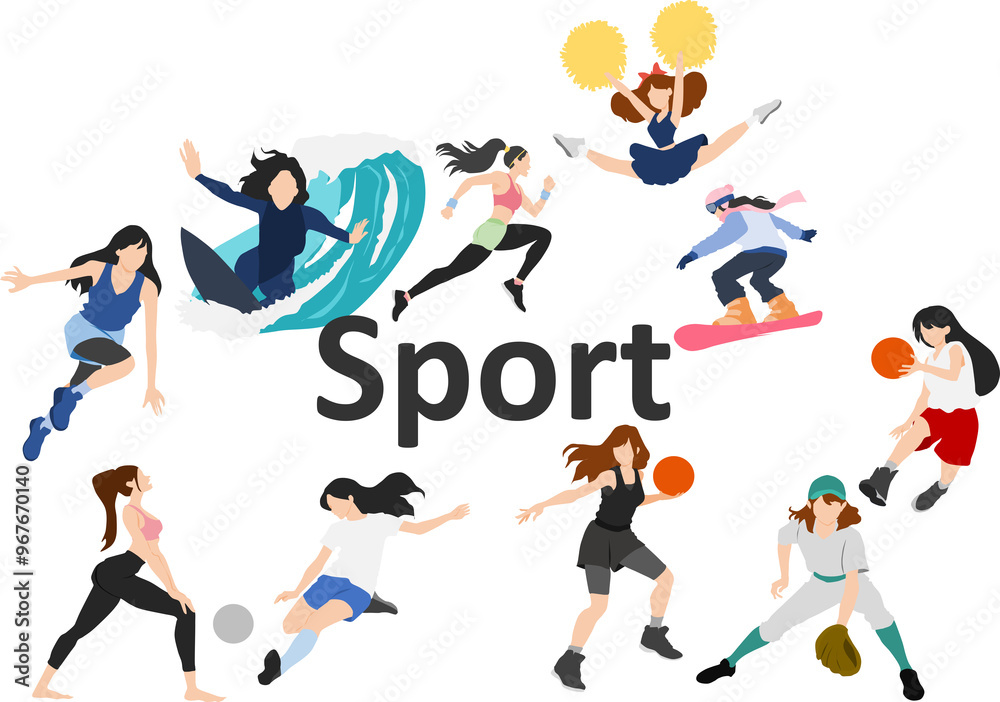 スポーツをする女性たちのイラスト スポーツをする女性たちのイラスト