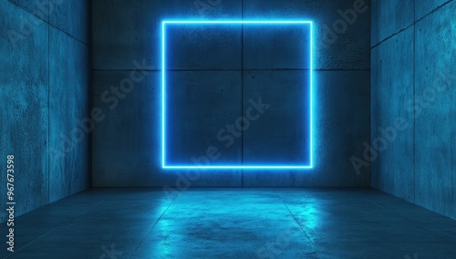 Blue Neon Light in a Concrete Room