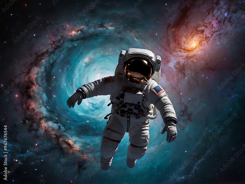 Fototapeta premium Floating Astronaut in Space Surrounded by Stars
