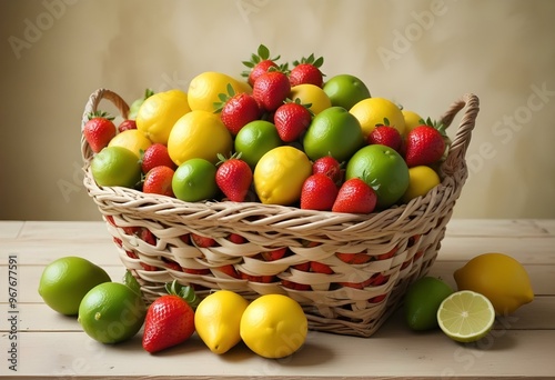 Freshness and variety of healthy fruits on wooden table generated by artificial intelligence