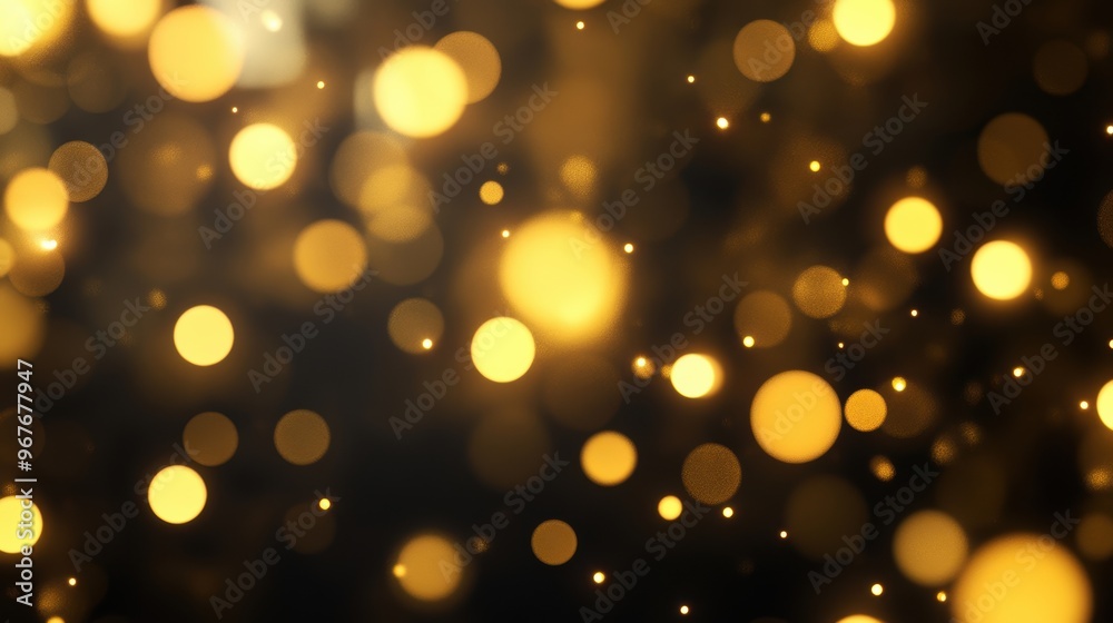 Glowing golden bokeh lights on a dark background creating a festive atmosphere