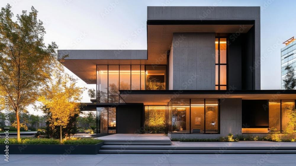 Modern Concrete House with Large Windows and Patio Modern Concrete House with Large Windows and Patio