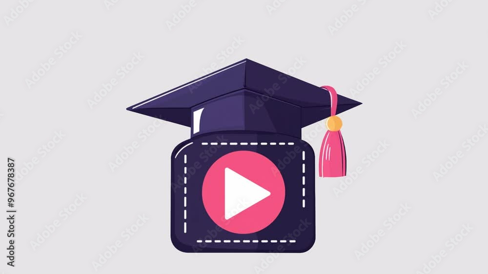 Graduation cap and play button graphic animation. Alpha channel ...