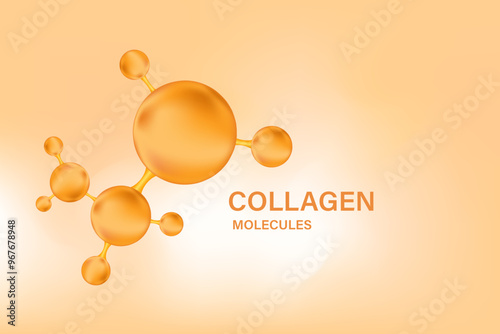 Beige, brown shiny molecule, futuristic background for beauty treatment nutrition skincare backdrop with copy space. Collagen, peptide or hyaluronic acid structure with gold bubble serum formula.