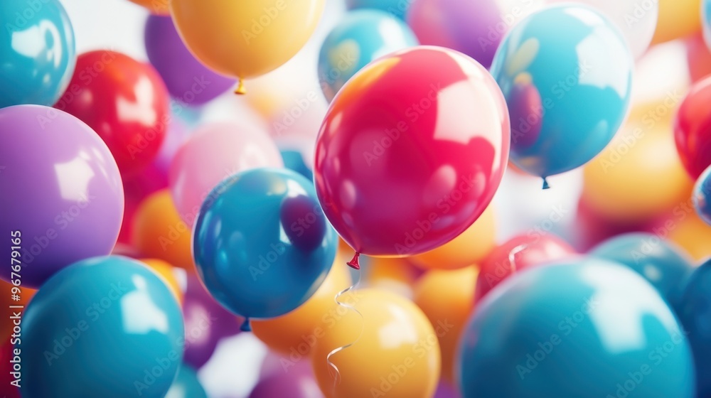Colorful helium balloons floating in a bright and festive atmosphere Colorful helium balloons floating in a bright and festive atmosphere
