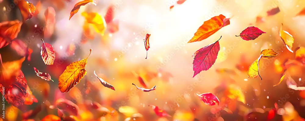 Vibrant autumn leaves swirl in the air, capturing the essence of fall with warm colors and enchanting light. Vibrant autumn leaves swirl in the air, capturing the essence of fall with warm colors and enchanting light.
