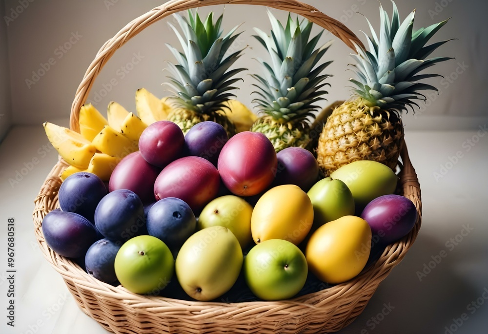 Freshness and variety of healthy fruits on wooden table generated by artificial intelligence Freshness and variety of healthy fruits on wooden table generated by artificial intelligence