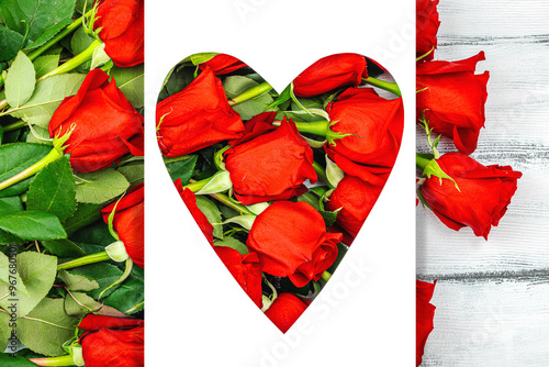 A bouquet of red roses on a white background. Blooming flowers, festive concept for Mother's Day