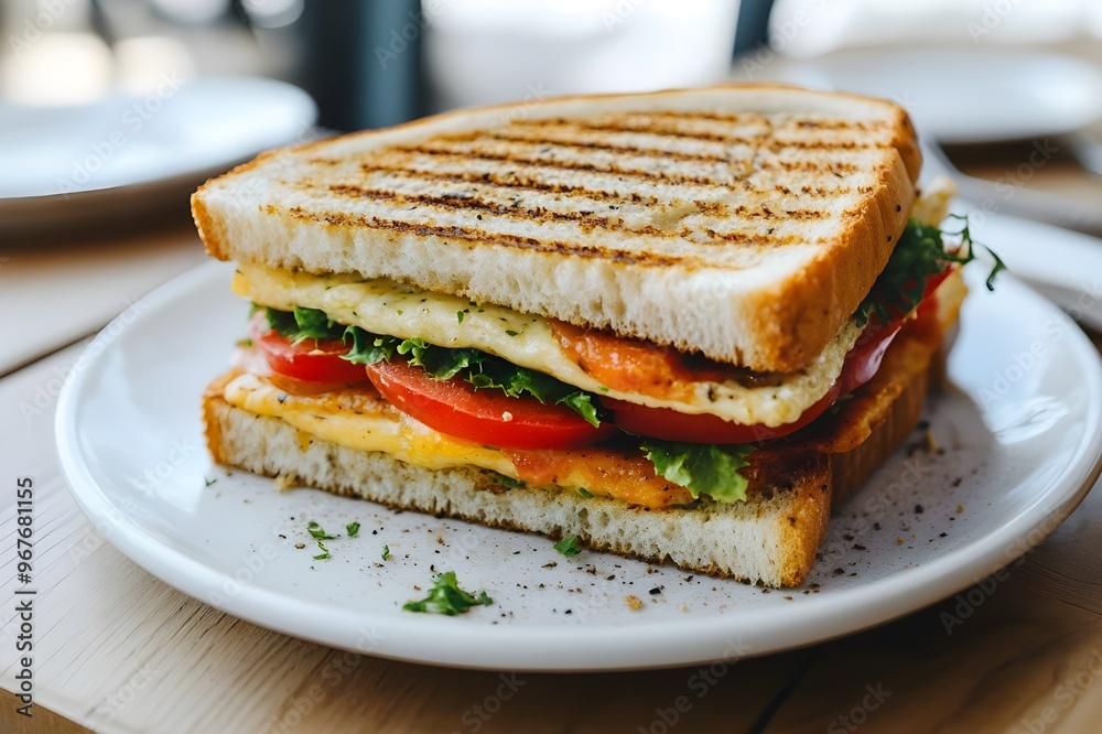 sandwich on white plate and background cafe sandwich on white plate and background cafe