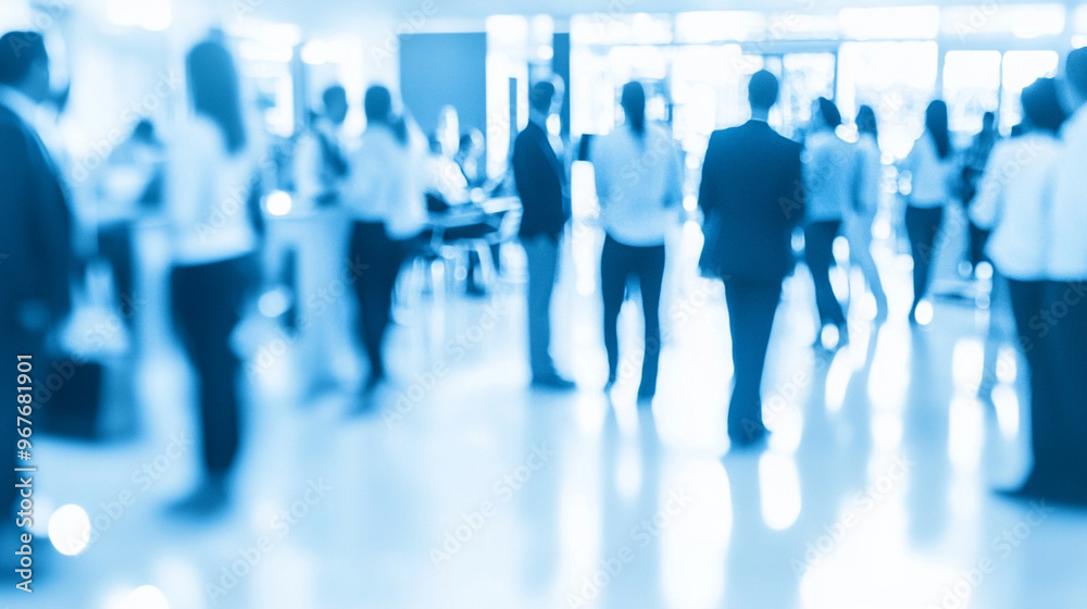blurry office meeting scene with indistinct figures, conveying a sense of anonymity and the fast-paced, impersonal nature of modern corporate environments