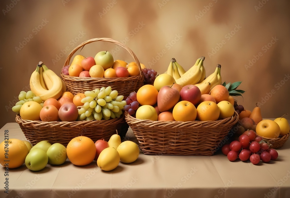 Freshness and variety of healthy fruits on wooden table generated by artificial intelligence Freshness and variety of healthy fruits on wooden table generated by artificial intelligence