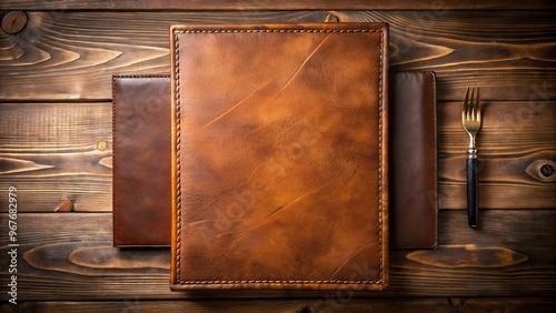 Rendering of a menu with a brown leather cover. generative AI