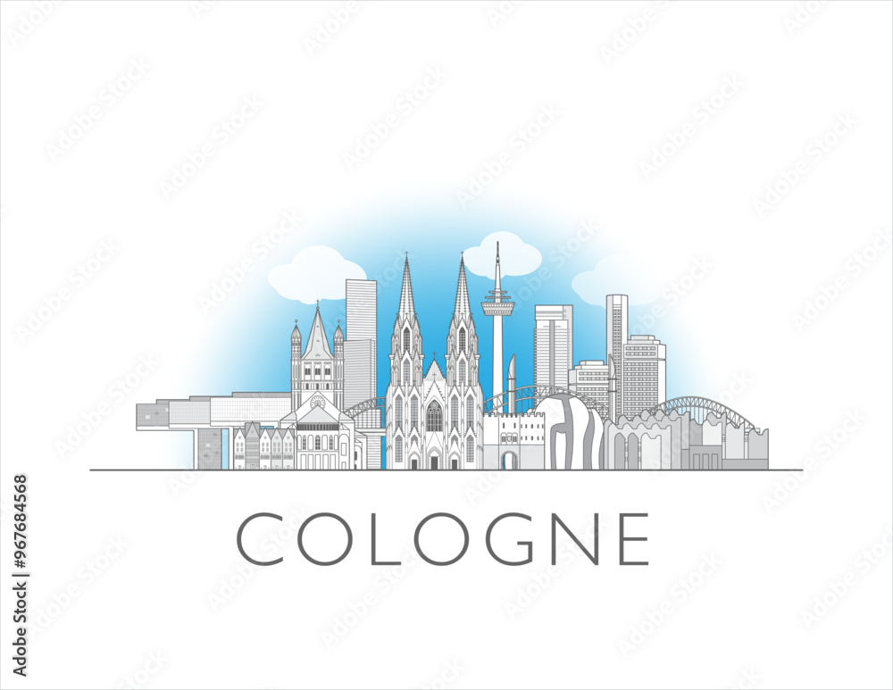 Fototapeta premium Cologne Germany cityscape line art style vector illustration