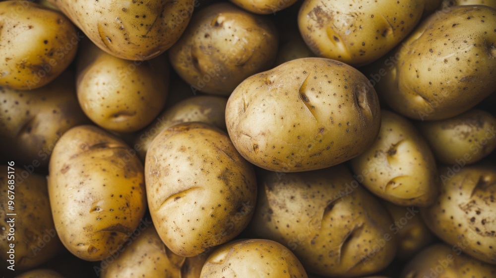 Close-up of a pile of fresh potatoes, showcasing their natural texture and earthy colors, ready for cooking. Close-up of a pile of fresh potatoes, showcasing their natural texture and earthy colors, ready for cooking.