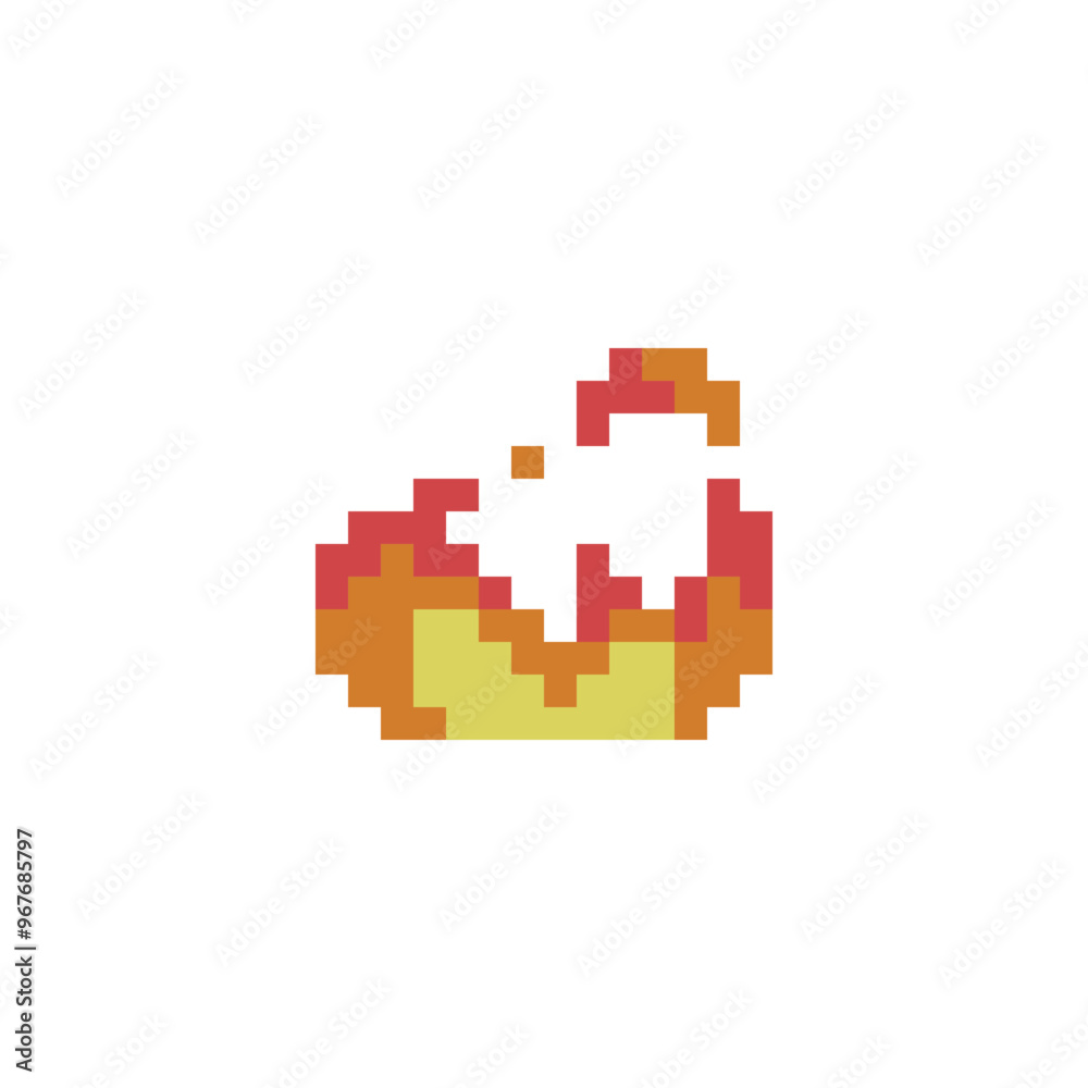 Pixel art fire icon. Knitted design. Isolated vector illustration. 8-bit sprite. Old school computer graphic style. Pixel art fire icon. Knitted design. Isolated vector illustration. 8-bit sprite. Old school computer graphic style.