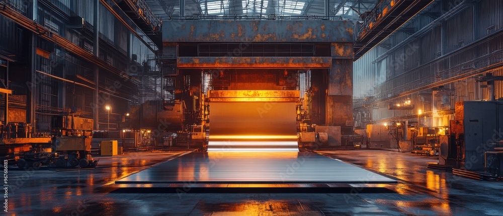 A vibrant industrial scene showcasing a steel factory with molten metal and impressive machinery in action. A vibrant industrial scene showcasing a steel factory with molten metal and impressive machinery in action.