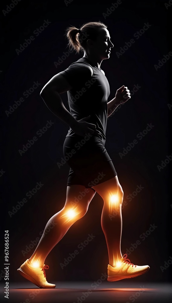 Person Running with Glowing Joints, a silhouette of a person engaging in physical activity Person Running with Glowing Joints, a silhouette of a person engaging in physical activity
