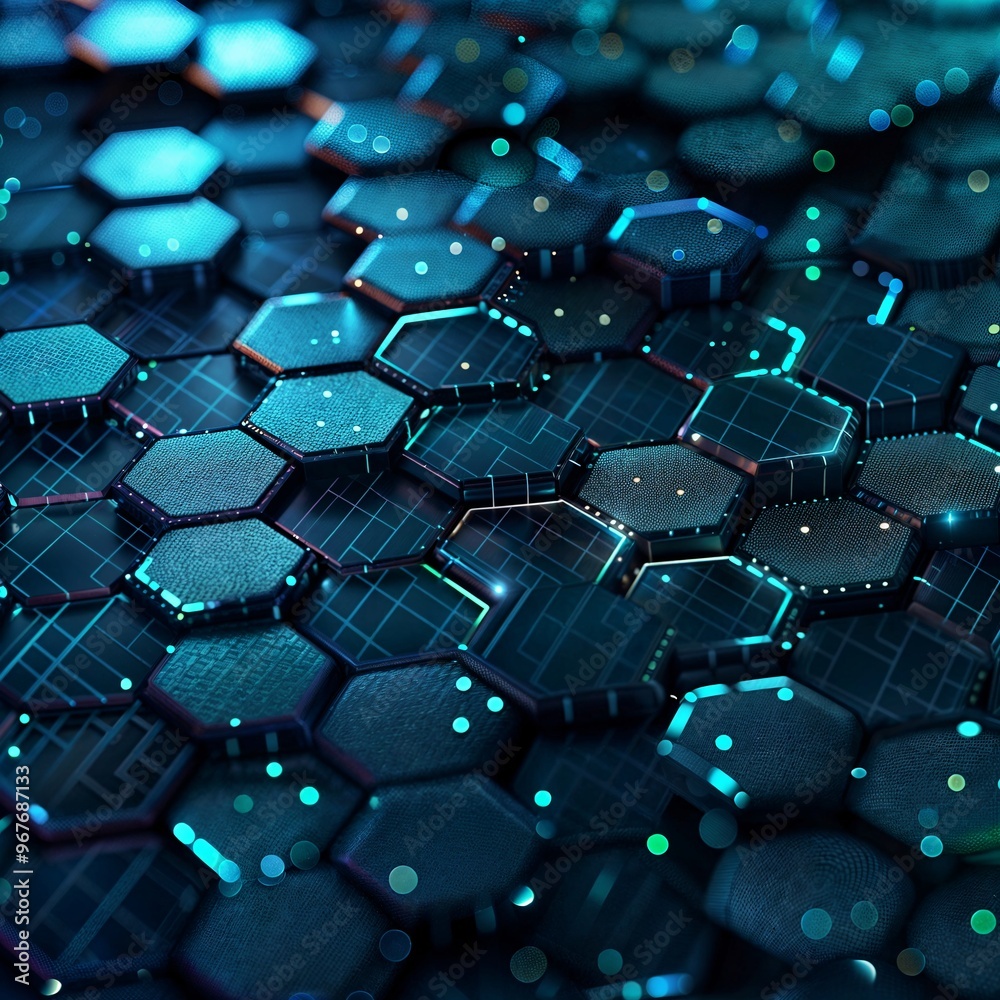 Fototapeta premium dark blue abstract background with hexagons, technology, connections, digital concept