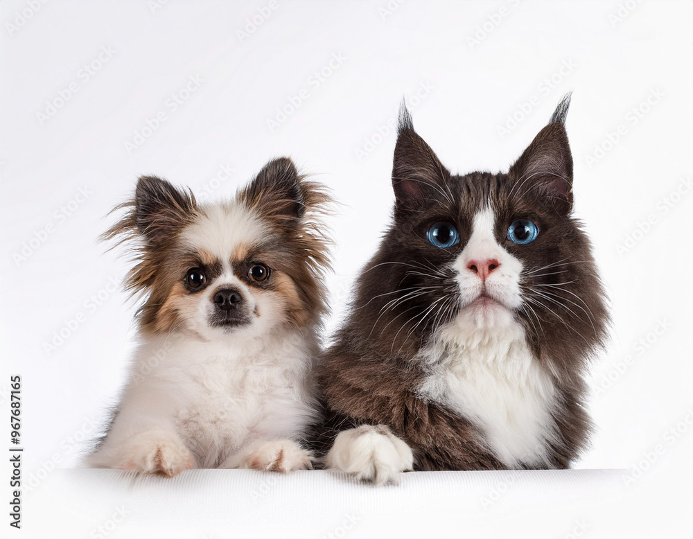 Cute Cat and Dog Against White Background Banner Design with Copy Space Cute Cat and Dog Against White Background Banner Design with Copy Space