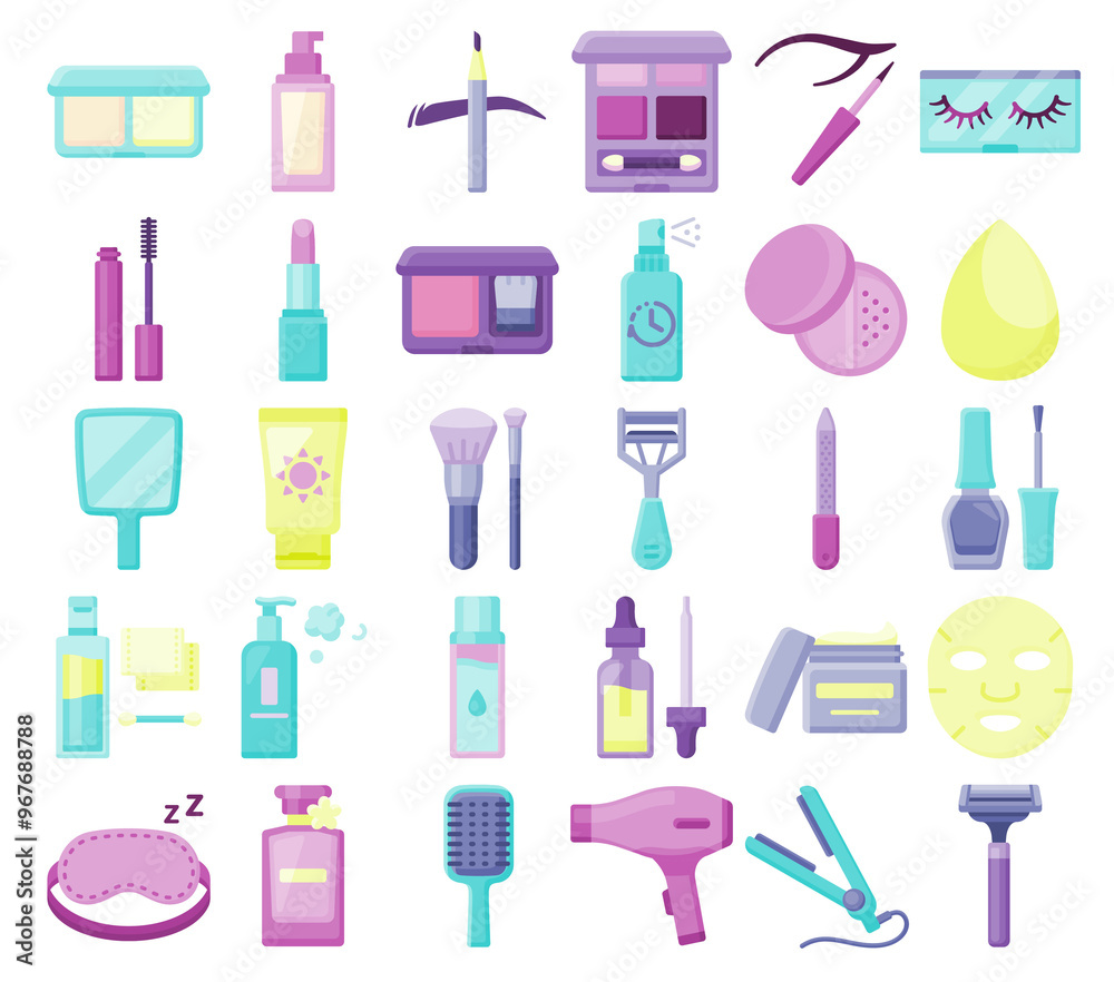 Beauty and Cosmetics, medical icons set, makeup, skin care Beauty and Cosmetics, medical icons set, makeup, skin care