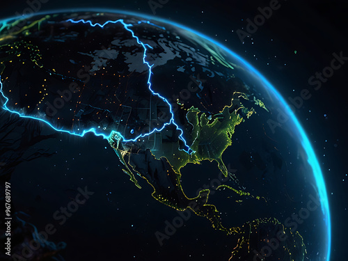 A vivid digital view of a continent from space.