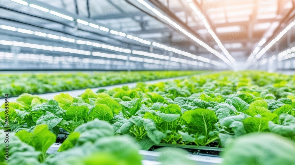 Vibrant green lettuce grows in a modern greenhouse, showcasing sustainable agriculture and innovative farming techniques. Vibrant green lettuce grows in a modern greenhouse, showcasing sustainable agriculture and innovative farming techniques.