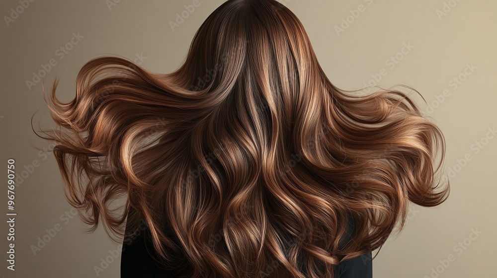 back view of a girl with long voluminous wavy brown hair, elegant flowing locks, natural beauty and fashion hairstyle concept, perfect for feminine style and hair texture back view of a girl with long voluminous wavy brown hair, elegant flowing locks, natural beauty and fashion hairstyle concept, perfect for feminine style and hair texture