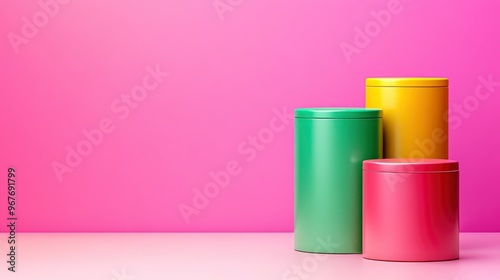 Colorful Cylinders on Pink Background