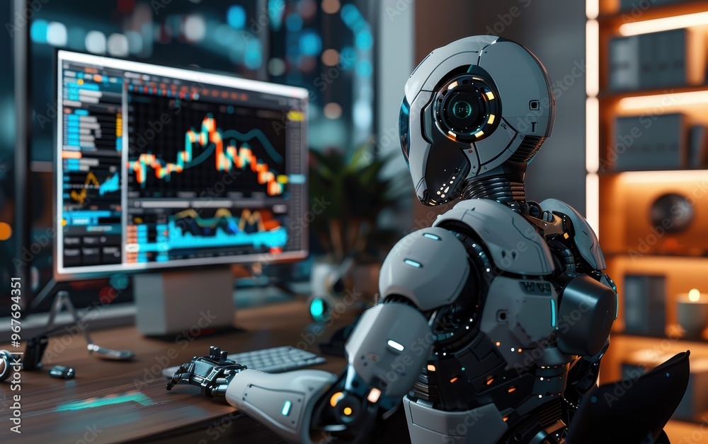 Fototapeta premium AI Trading Robot Monitoring Stock Market