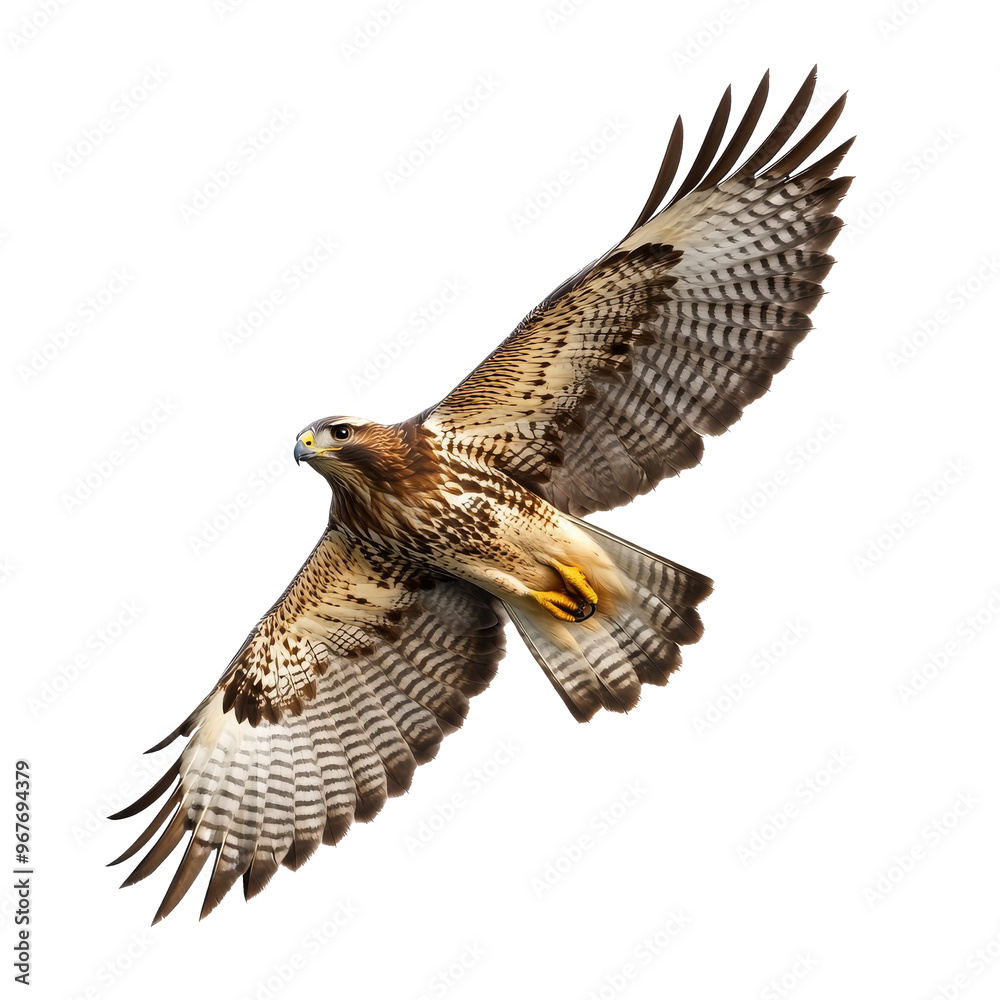 Fototapeta premium Wild common buzzard in flight. Isolated on transparent background. PNG design element.
