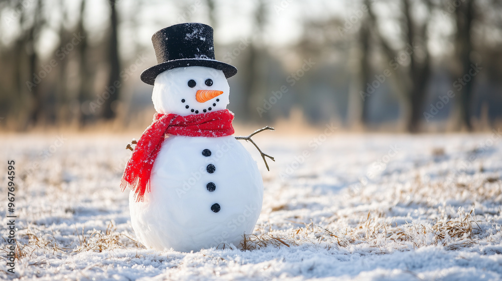 Snowman with red scarf and black hat Snowman with red scarf and black hat