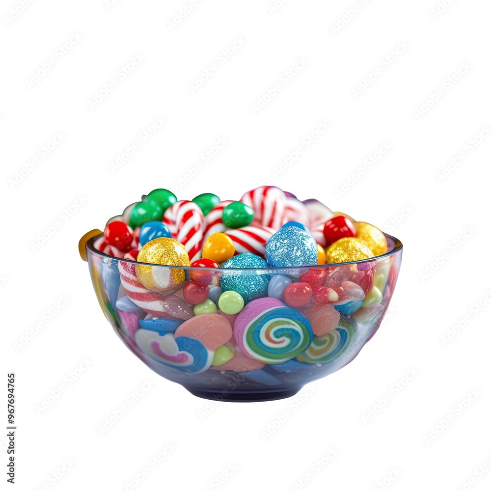 Glass Bowl Full of Colorful Candies Isolated on Png Background. Glass Bowl Full of Colorful Candies Isolated on Png Background.