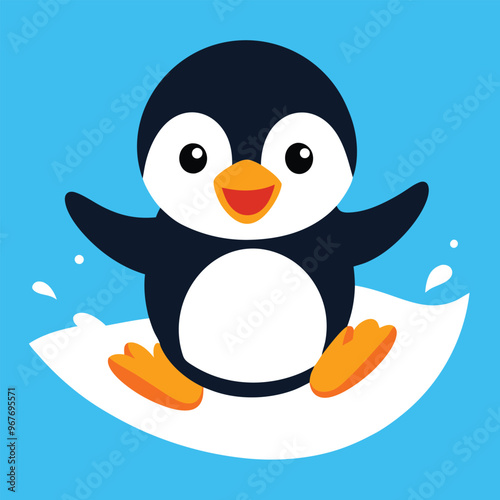 Cute baby penguin sliding on ice, a vibrant vector illustration perfect for children's designs.