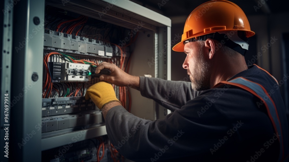 Electrician and technician working on electrical hardware