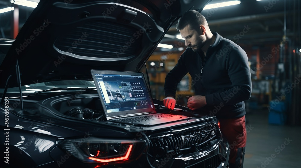 car service with auto mechanic at work